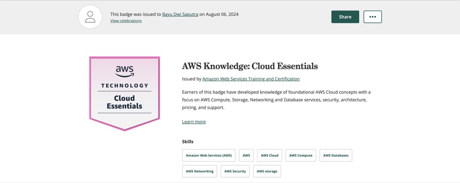 AWS Knowledge Cloud Essentials badge